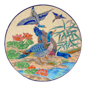 LONGWY ROLANDE RIZZI Plat CÃ©ramique FaÃ¯ence EmailleÂ´ CloisonneÂ´ Oiseaux 1930