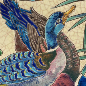 LONGWY (ROLANDE RIZZI) Ceramic Dish Glazed Cloisonné Birds 1930