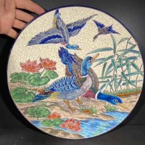 LONGWY (ROLANDE RIZZI) Keramische Schotel Geglazuurd Cloisonné Vogels 1930