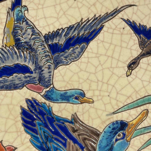 LONGWY (ROLANDE RIZZI) Ceramic Dish Glazed Cloisonné Birds 1930