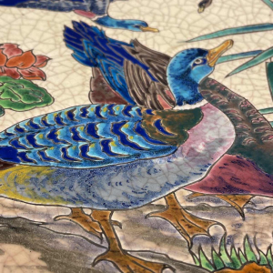 LONGWY ROLANDE RIZZI Plat CÃ©ramique FaÃ¯ence EmailleÂ´ CloisonneÂ´ Oiseaux 1930