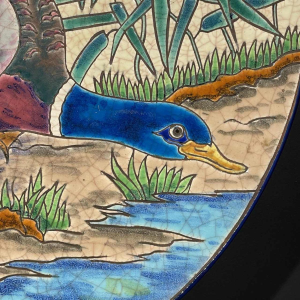 LONGWY ROLANDE RIZZI Plat CÃ©ramique FaÃ¯ence EmailleÂ´ CloisonneÂ´ Oiseaux 1930