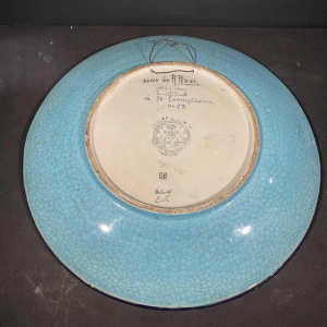 LONGWY ROLANDE RIZZI Plat CÃ©ramique FaÃ¯ence EmailleÂ´ CloisonneÂ´ Oiseaux 1930