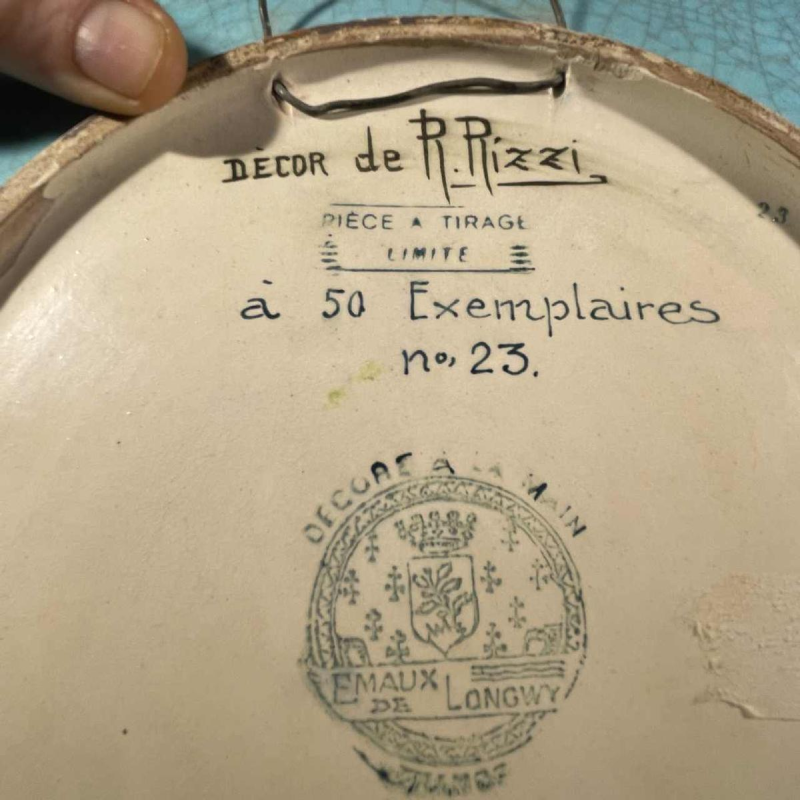 LONGWY (ROLANDE RIZZI) Ceramic Dish Glazed Cloisonné Birds 1930