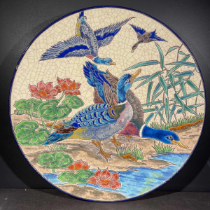 LONGWY ROLANDE RIZZI Plat CÃ©ramique FaÃ¯ence EmailleÂ´ CloisonneÂ´ Oiseaux 1930