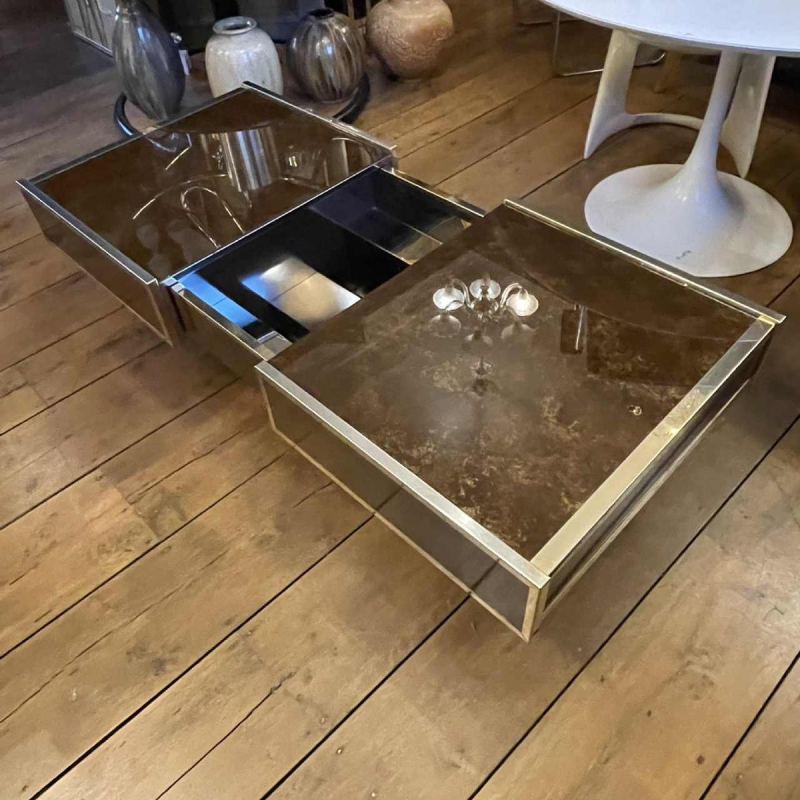 WILLY RIZZO pour CIDUE, Table Basse Extensible, Cocktail Bar, ca 1970