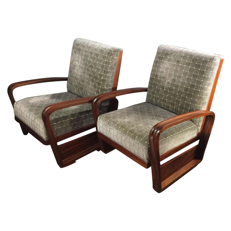 Rare Paire de Fauteuils " Aviateur " Design Art Déco, acajou massif, 1930/40