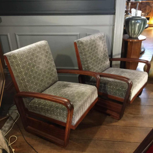 Rare Pair of "Aviator" Mahogany Armchairs, Design Art Deco, 1930/40