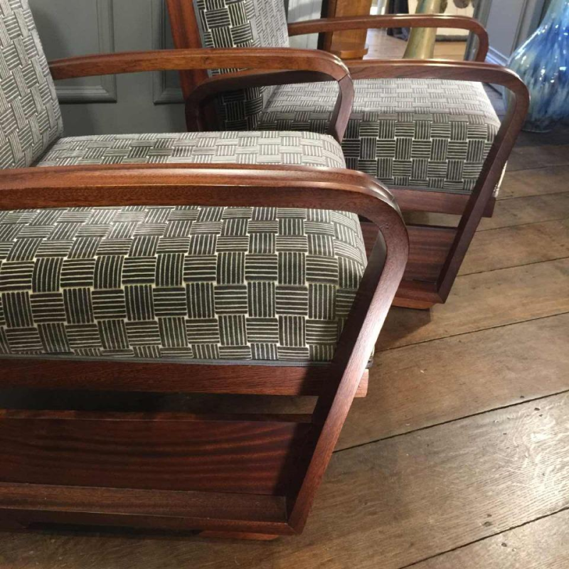 Zeldzaam paar "Aviator" Mahonie Fauteuils, Design Art Deco, 1930/40