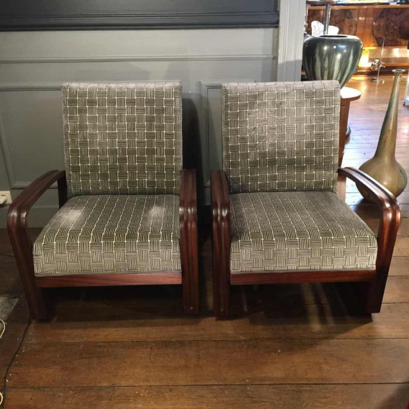 Zeldzaam paar "Aviator" Mahonie Fauteuils, Design Art Deco, 1930/40