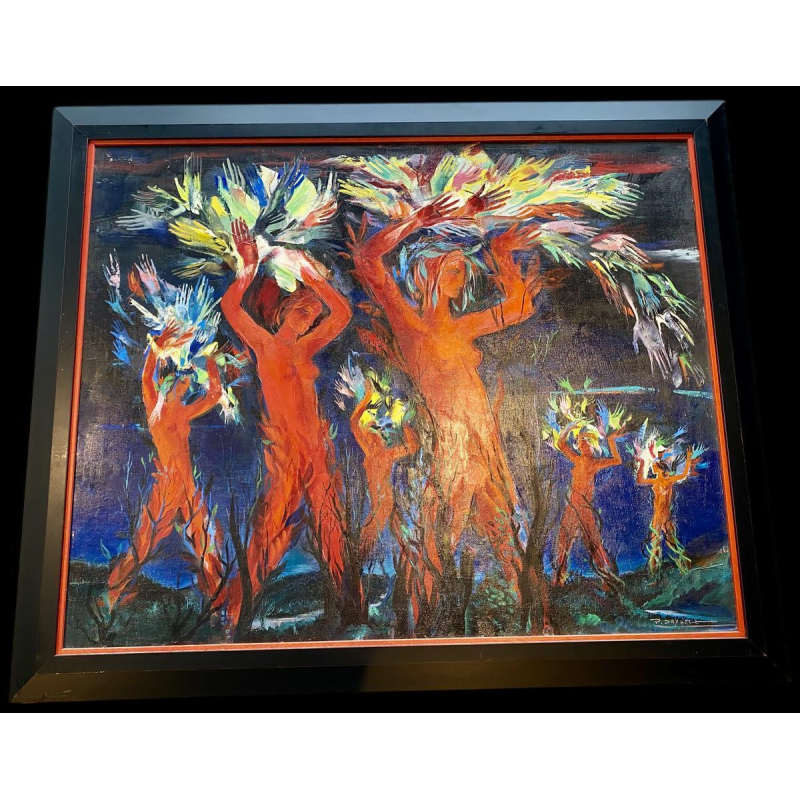 Paul Daxhelet, danse de femmes, tableau expressionniste, huile sur toile