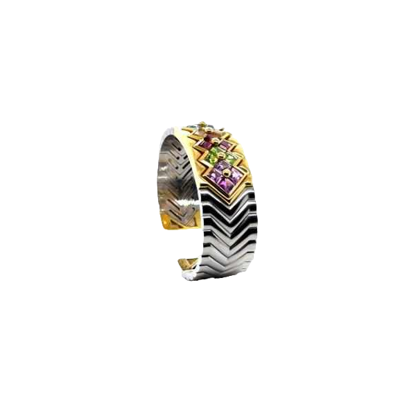 Yellow gold & steel bracelet, aquamarine, yellow sapphire, amethyst