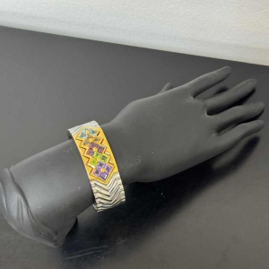 Bracelet or jaune & acier, aigue-marine, saphir jaune, améthyste