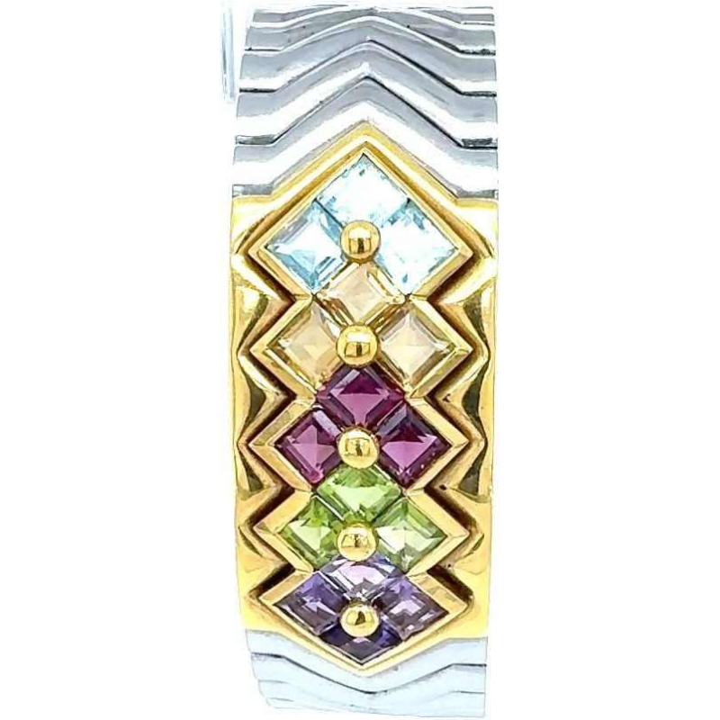 Yellow gold & steel bracelet, aquamarine, yellow sapphire, amethyst