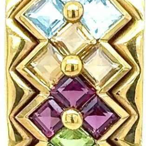 Bracelet or jaune & acier, aigue-marine, saphir jaune, améthyste