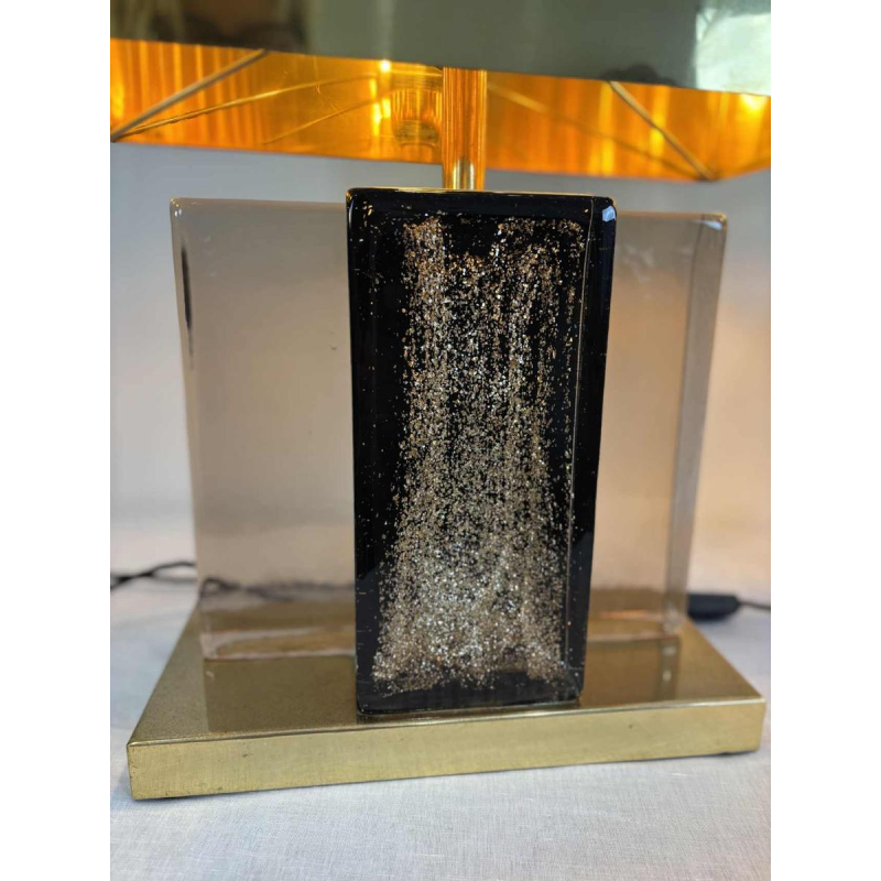 Paar Hollywood regency tafellampen, Murano glitterglas en verguld messing, 20e eeuw Italië