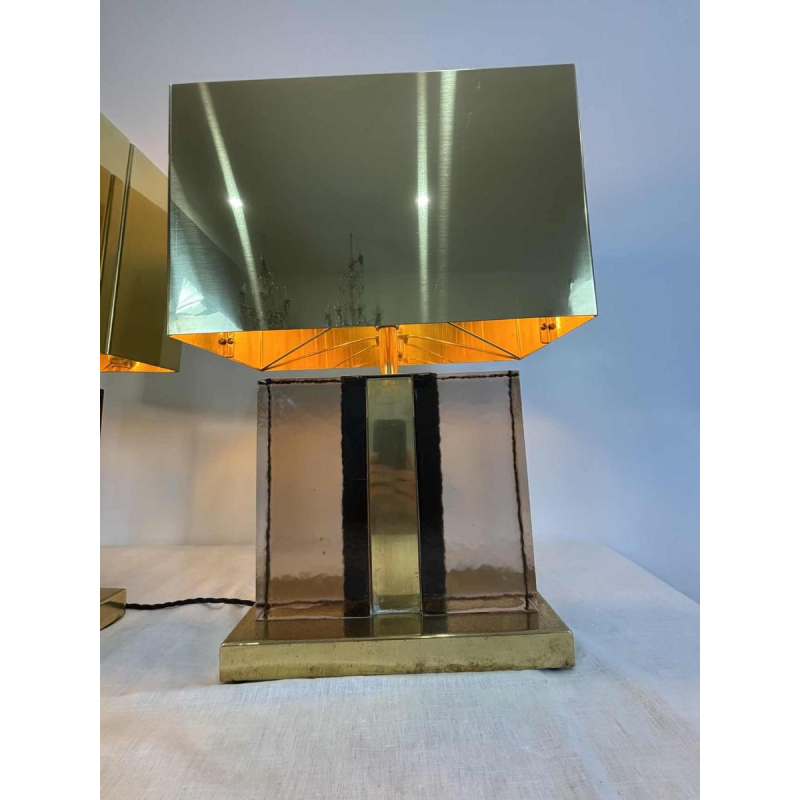 Paar Hollywood regency tafellampen, Murano glitterglas en verguld messing, 20e eeuw Italië