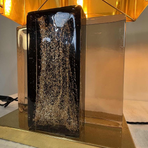 Paar Hollywood regency tafellampen, Murano glitterglas en verguld messing, 20e eeuw Italië