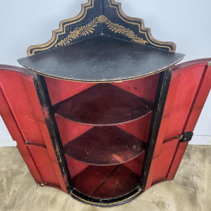 Corner cabinet with curved facade, painted decoration 'Court scene' 19th century