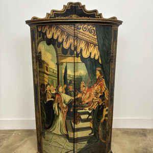 Meuble d'angle polychrome, décor peint 'Scène de Cour' 19e siècle