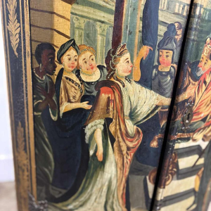 Meuble d'angle polychrome, décor peint 'Scène de Cour' 19e siècle