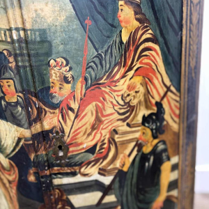 Meuble d'angle polychrome, décor peint 'Scène de Cour' 19e siècle