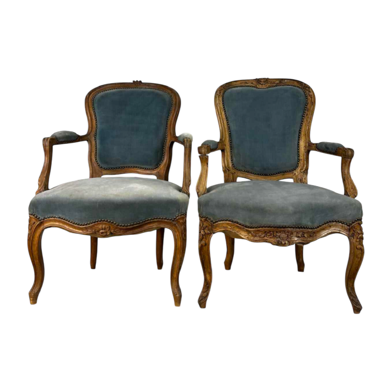 Paire de fauteuils cabriolet d'époque Louis XV, France XVIIIe siècle