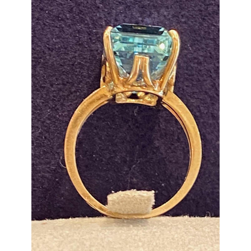 Bague cocktail en or rose & aigue-marine taille émeraude, ca 1960