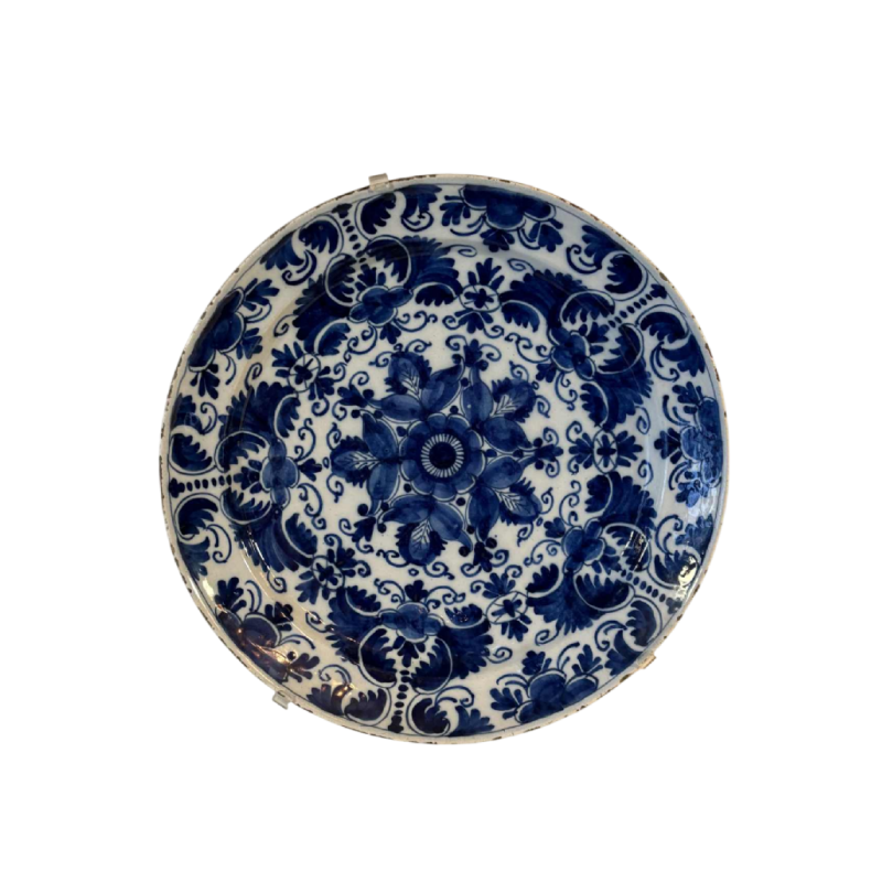 Delft, grand plat circulaire en céramique, Hollande 18e siècle