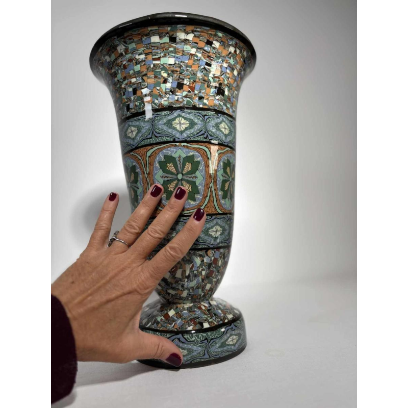 Jean Gerbino in Vallauris, tulip vase in mixed clay on pedestal – France, 20th century