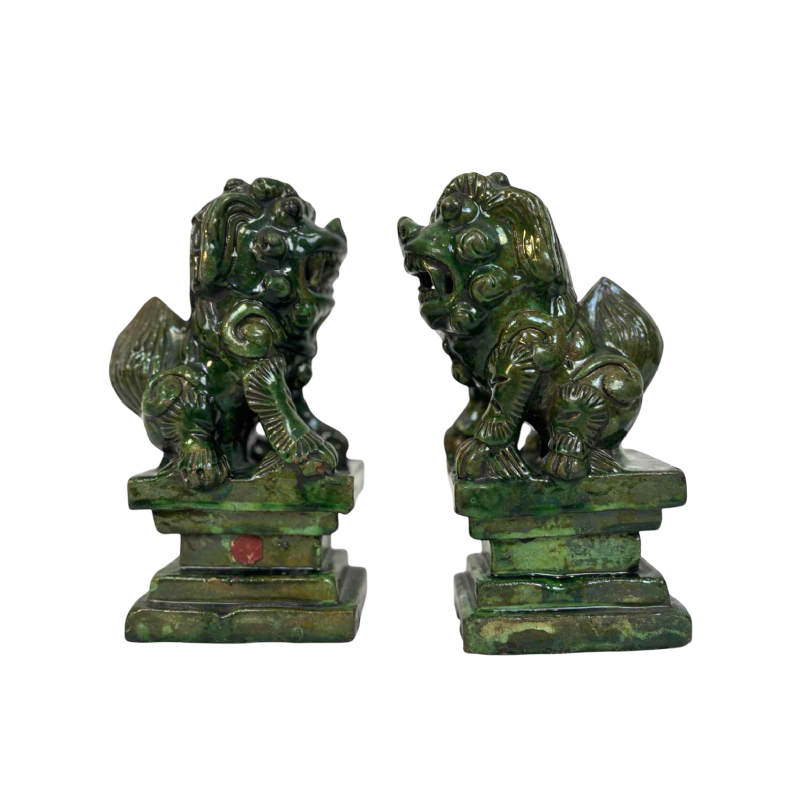 Pair of green glazed ceramic Fô dogs, China 19th century