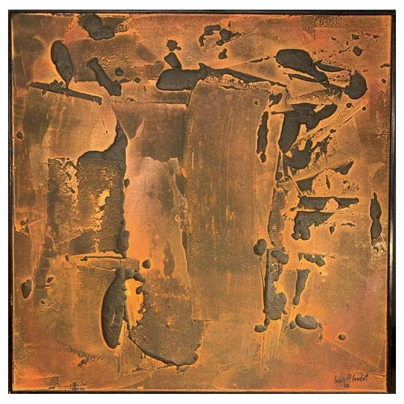 LOUIS-MARIE LONDOT "Matière Rouille" 1962, Tableau abstrait à concertions
