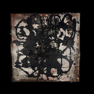 Louis-Marie Londot, abstract schilderij, olieverf en concreties op paneel N°16, 1963