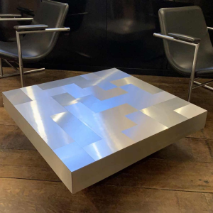 WILLY RIZZO for CIDUE, Brutalist Coffee Table / Living Room, brushed aluminum, 1