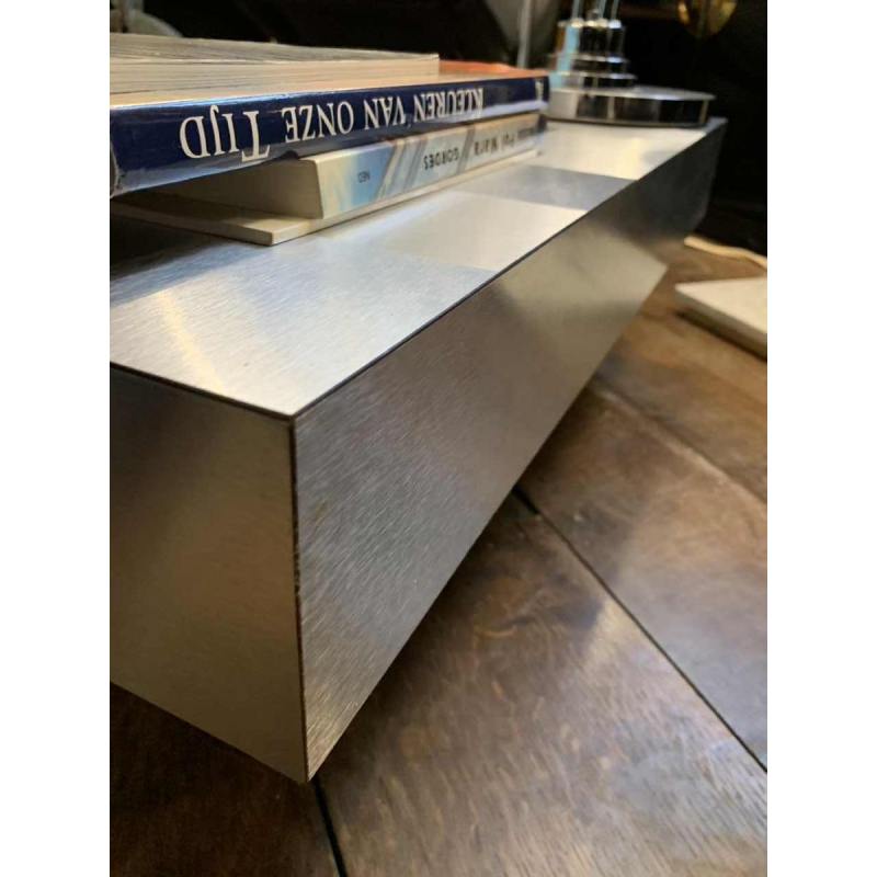 WILLY RIZZO pour CIDUE, Table Basse / Salon Brutaliste, aluminium brossé, 1970