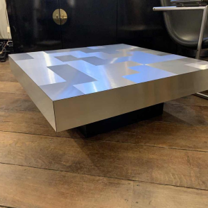 WILLY RIZZO for CIDUE, Brutalist Coffee Table / Living Room, brushed aluminum, 1