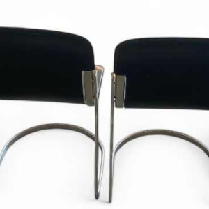 Willy Rizzo for Cidue, suite of 4 vintage designer chairs, black leather and chromed steel, ca 1970
