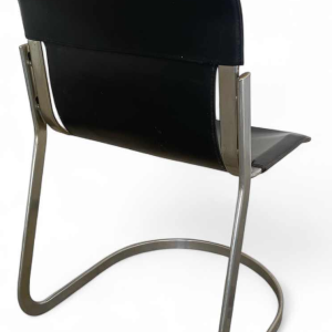 Willy Rizzo voor Cidue, set van 4 vintage designstoelen, zwart leer en verchroomd staal, ca 1970