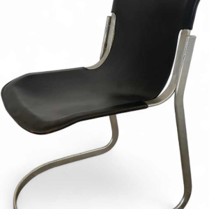 Willy Rizzo voor Cidue, set van 4 vintage designstoelen, zwart leer en verchroomd staal, ca 1970