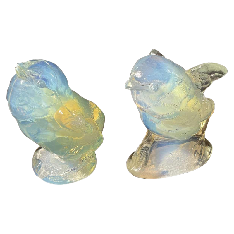 SABINO FRANCE Ensemble 2 Sculptures "Oiseau" Art De´co Verre Opalescent Presse´