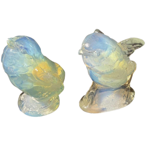 SABINO FRANCE Ensemble 2 Sculptures "Oiseau" Art De´co Verre Opalescent Presse´