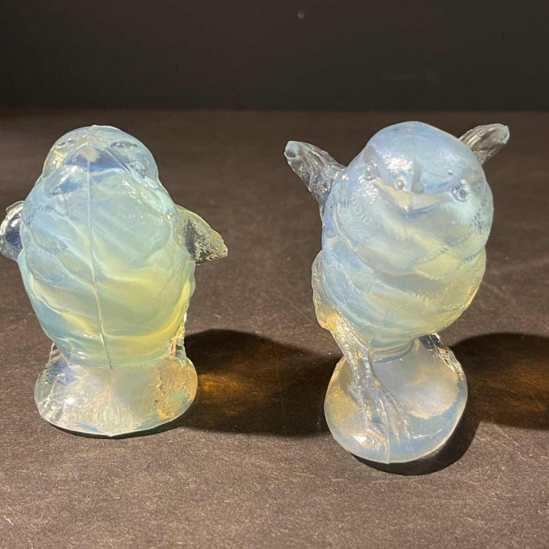 SABINO FRANCE Ensemble 2 Sculptures "Oiseau" Art De´co Verre Opalescent Presse´
