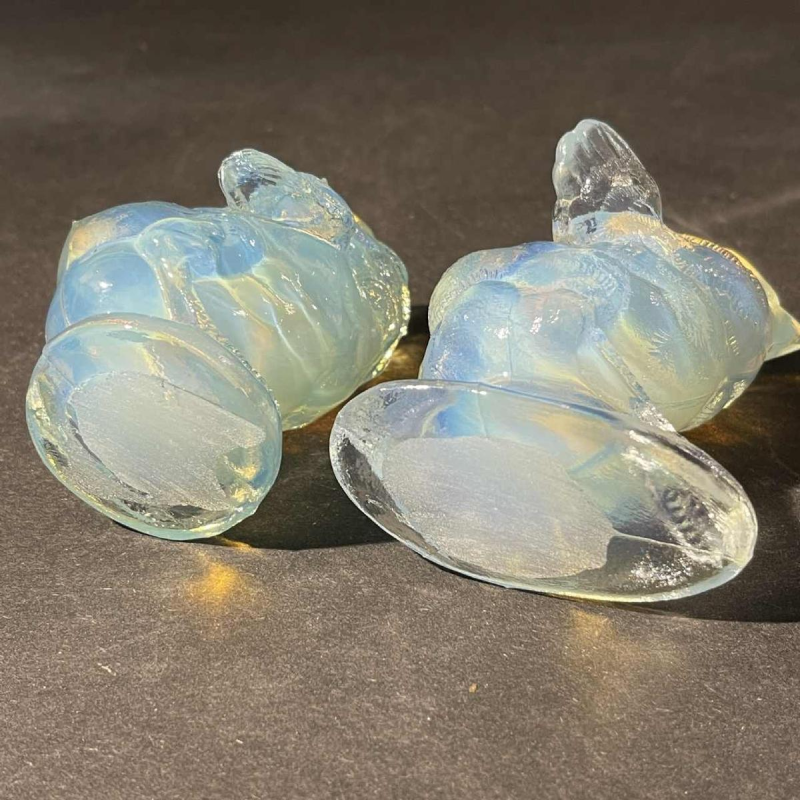 SABINO FRANCE Ensemble 2 Sculptures "Oiseau" Art De´co Verre Opalescent Presse´