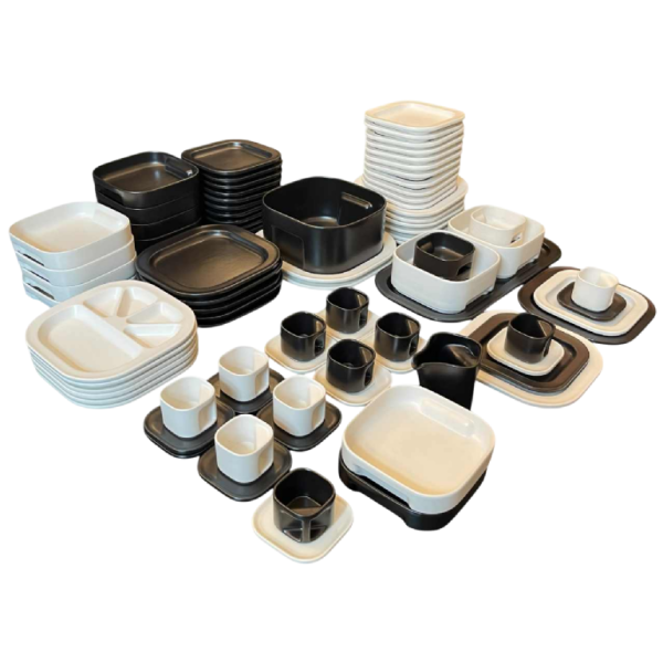MAKIO HASUIKE by LAVENO RAVELLI “Square“ 88 pc, ceramic dinner & coffee set, ca 1960