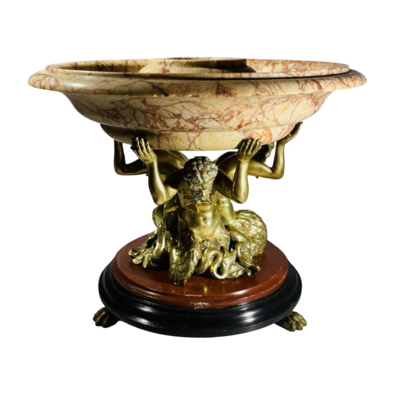 Schaal / schotel met tritons - Goden van de zeeën - verguld brons en marmeren sculptuur, 19e eeuw