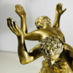 Centrepiece dish with tritons - Gods of the seas - gilt bronze and marble sculpture, 19th c