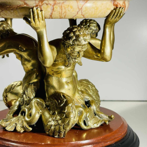 Centrepiece dish with tritons - Gods of the seas - gilt bronze and marble sculpture, 19th c