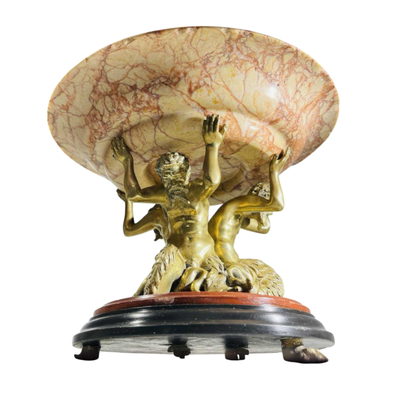 Centrepiece dish with tritons - Gods of the seas - gilt bronze and marble sculpture, 19th c