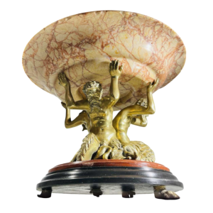 Schaal / schotel met tritons - Goden van de zeeën - verguld brons en marmeren sculptuur, 19e eeuw