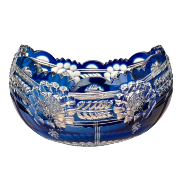 Val Saint Lambert, walnut bowl in cut blue lined crystal, circa 1926